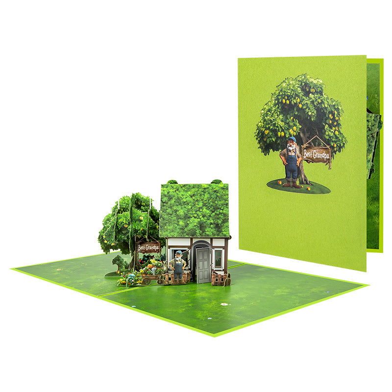 3D Creative Grandfather Green House Pop-Up Card