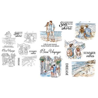 Summer Travel Couple Clear Stamps