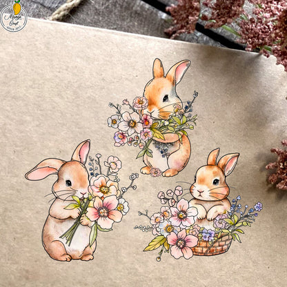 Cute Rabbit with Flowers Dies & Stamps Set