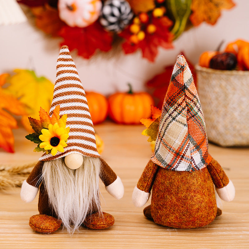 Thanksgiving Plush Doll Decorations with Sunflower Maple Leaves