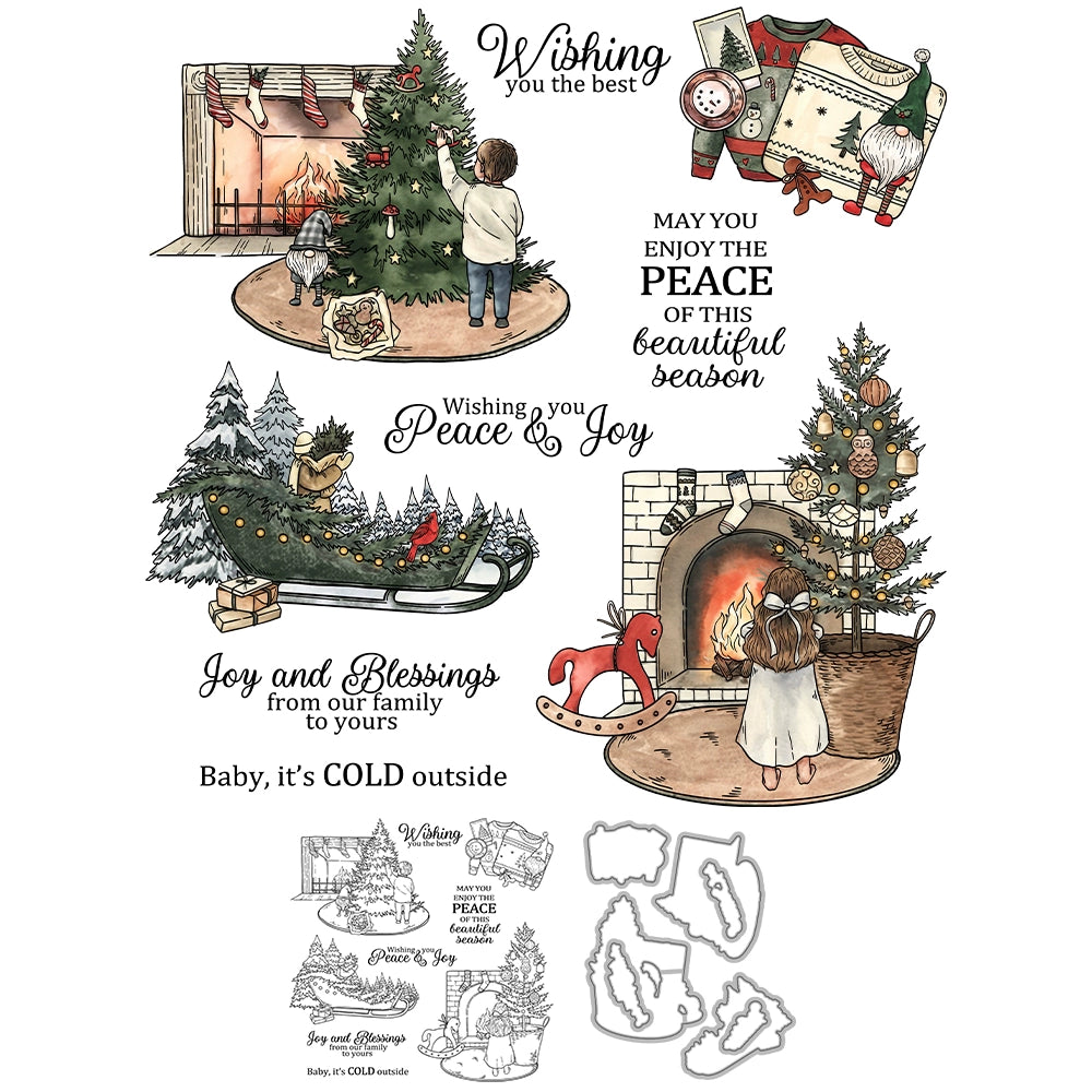 Winter House Christmas Tree Dies & Stamps Set