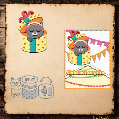 Christmas Kitten Gift Box Metal Cutting Dies