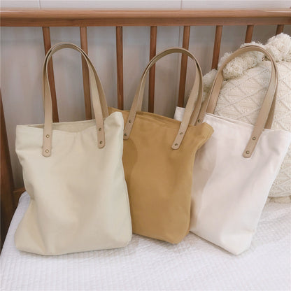 Literary Simple Solid Color Canvas Shoulder Tote Bag