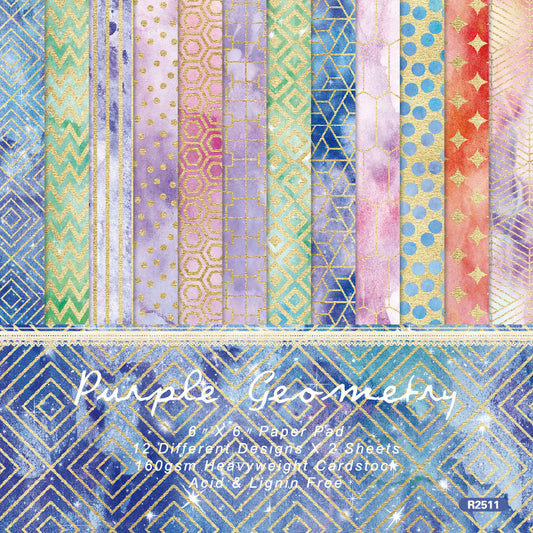 24PCS 6" Purple Geometry Scrapbook Paper & Cardstock