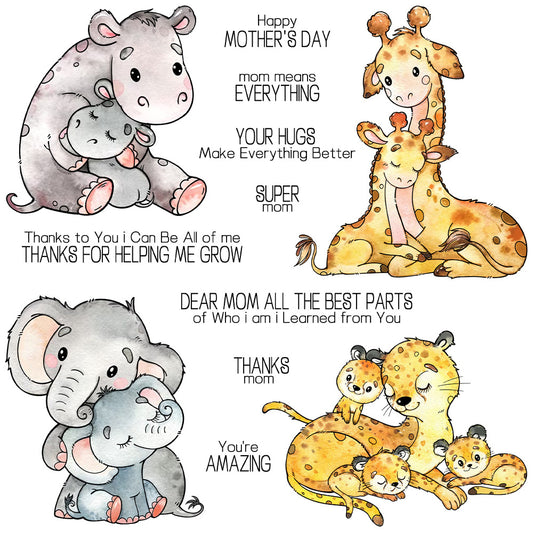 Love Mom Baby Animals Clear Stamps