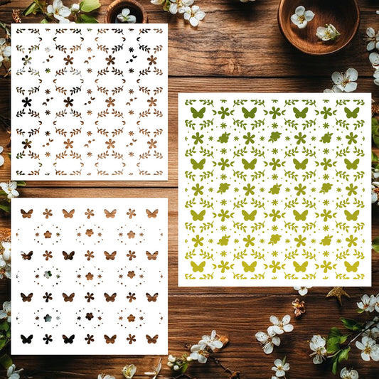 2 PCS Floral Butterfly Pattern DIY Painting Hollow Stencil
