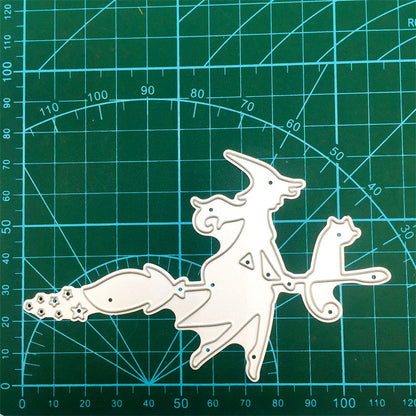 Halloween Flying Broom Witch and Cat Cutting Dies