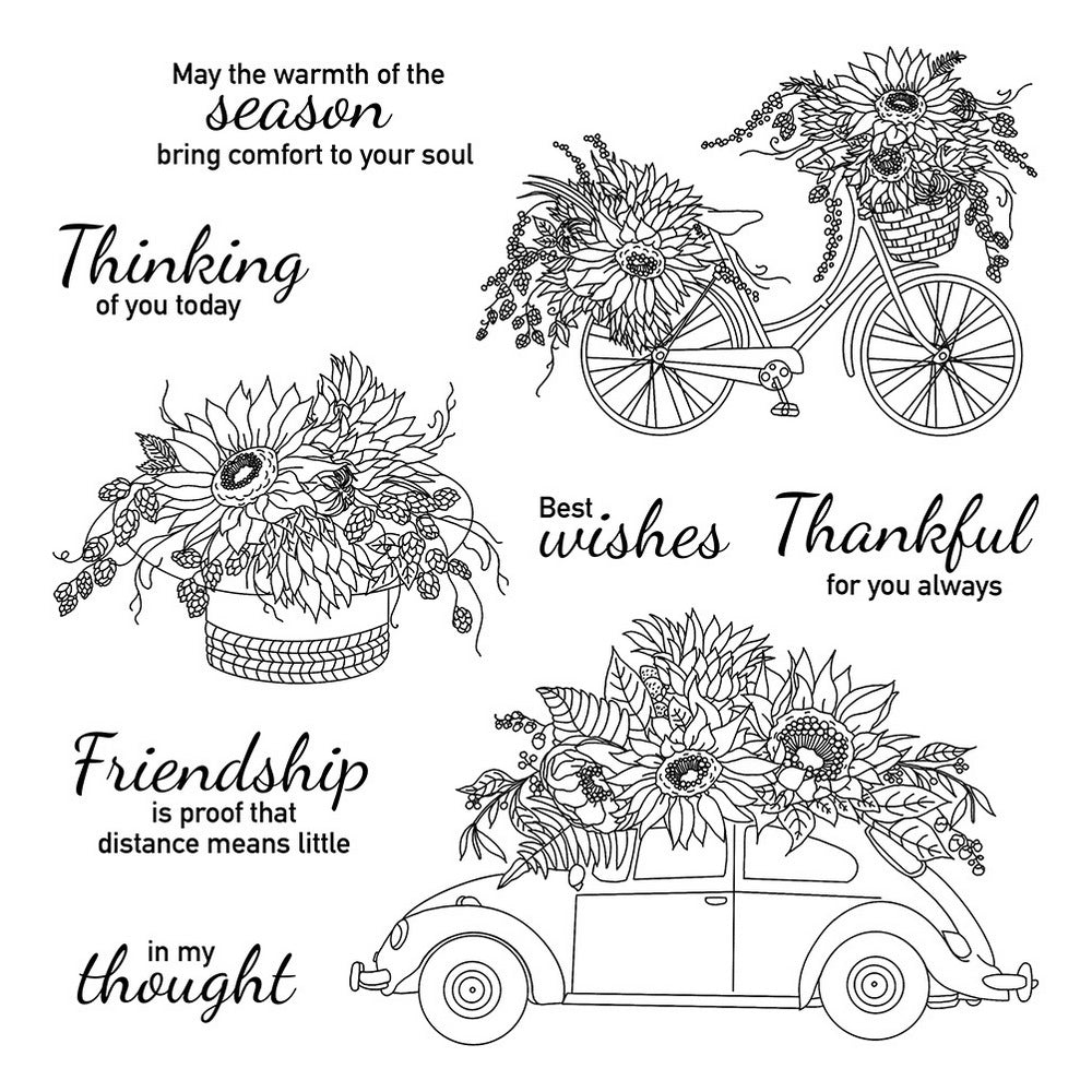 Sunflowers and Cars Clear Stamps