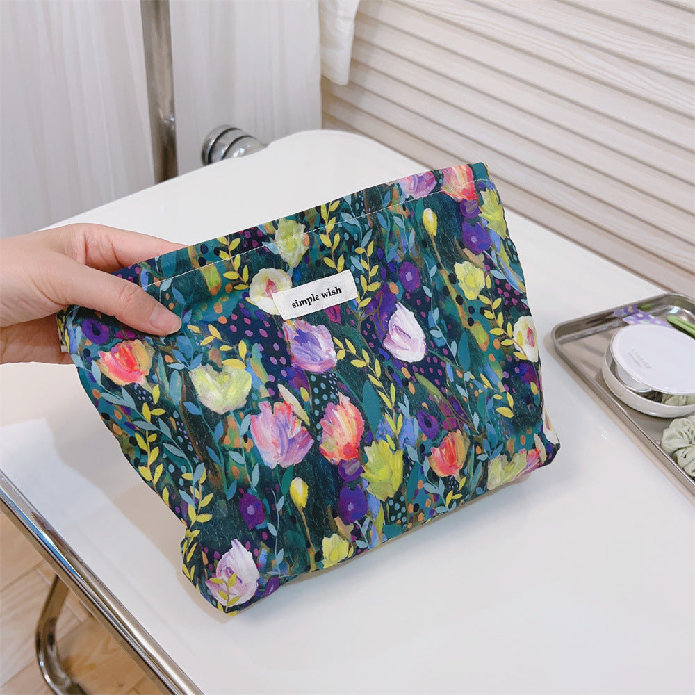 Oil Painting Fresh Floral Cosmetic Bag