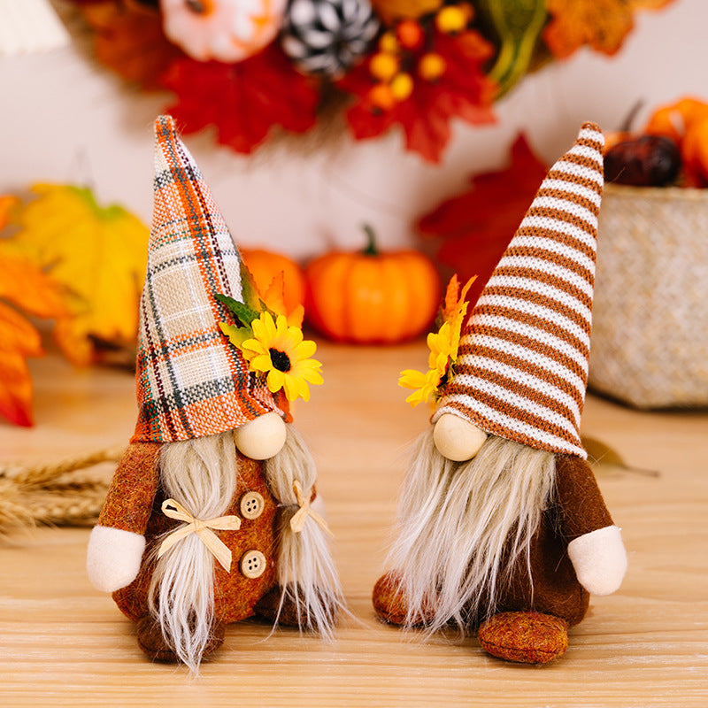 Thanksgiving Plush Doll Decorations with Sunflower Maple Leaves