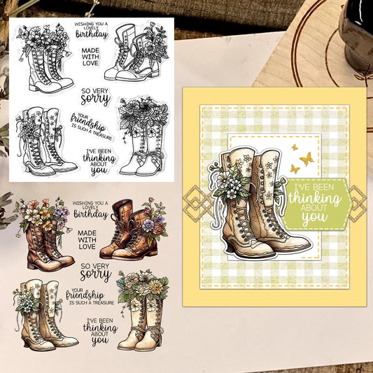 Flowers In Boots Clear Stamps