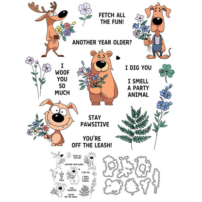 Animals Holding Flowers Dies & Stamps Set