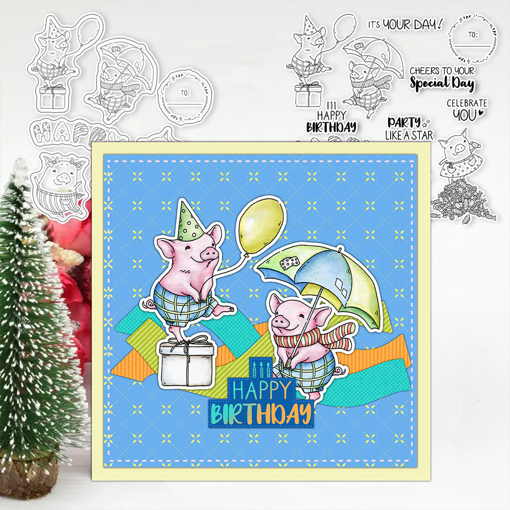 Holiday Greetings Animal Pigs Dies & Stamps Set