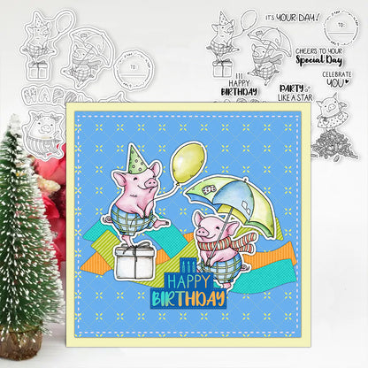 Holiday Greetings Animal Pigs Dies & Stamps Set