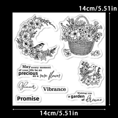 Flower Basket Bird Clear Stamps