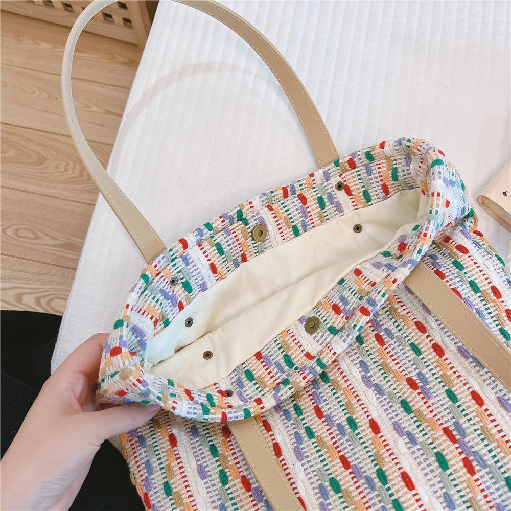 Colorful Wool Woven Shoulder Tote Bag