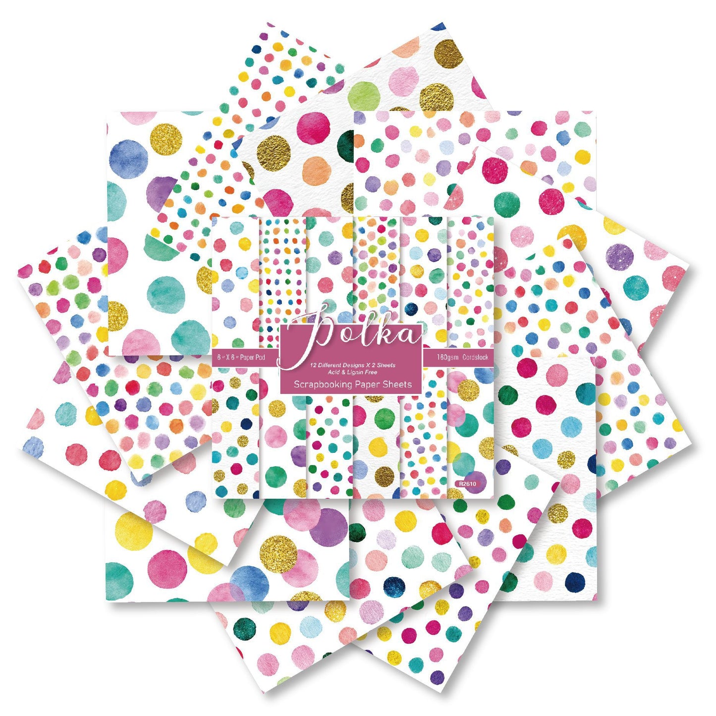 24PCS 6" Polka Dots Scrapbook Paper & Cardstock