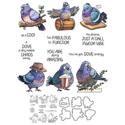 Funny Cartoon Dove Dies & Stamps Set