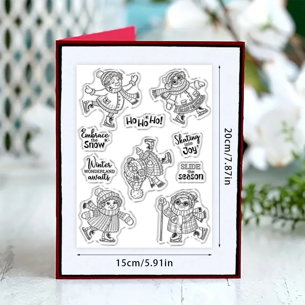 Grandma Skating In Winter Clear Stamps