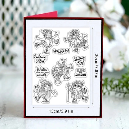 Grandma Skating In Winter Clear Stamps