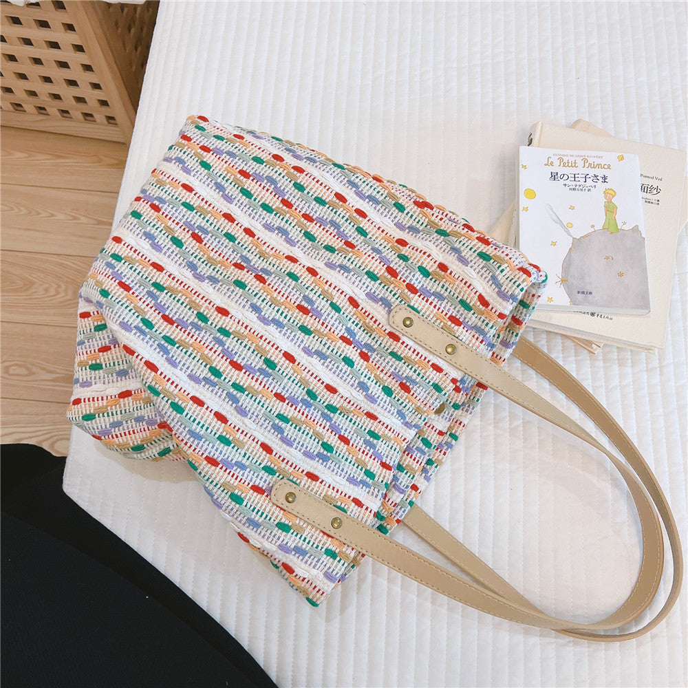 Colorful Wool Woven Shoulder Tote Bag