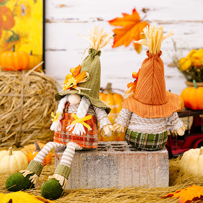 Thanksgiving Maple Leaf Straw Hat Gnome Decorations