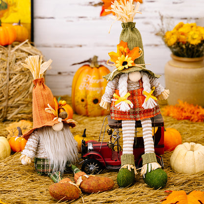 Thanksgiving Maple Leaf Straw Hat Gnome Decorations