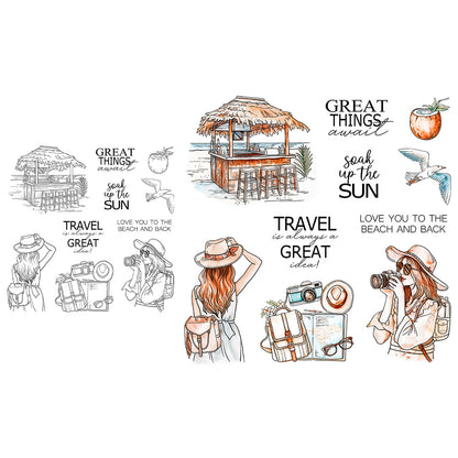 Beach Vacation Girl Dies & Stamps Set