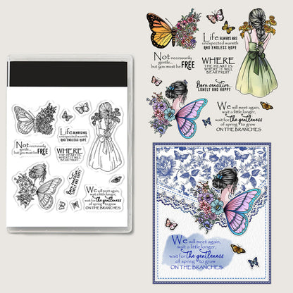 Flowers Butterfly Girl Clear Stamps