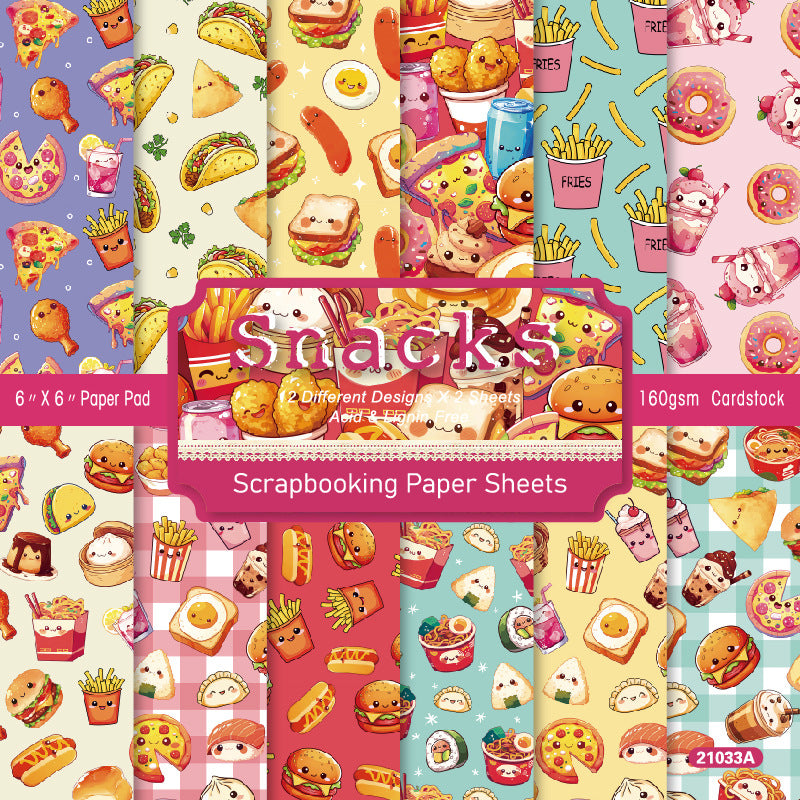 24PCS 6" Snacks Scrapbook Paper & Cardstock