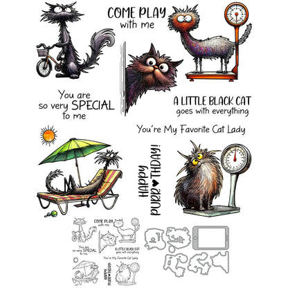 Cute Funny Cats Dies & Stamps Set