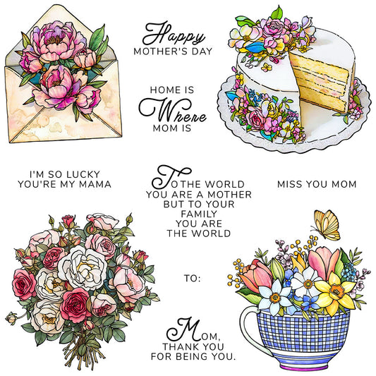 Happy Mother's Day Flowers Cakes Clear Stamps