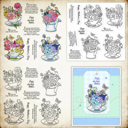 Teacup Flower Cluster Clear Stamps