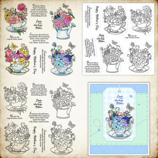 Teacup Flower Cluster Clear Stamps