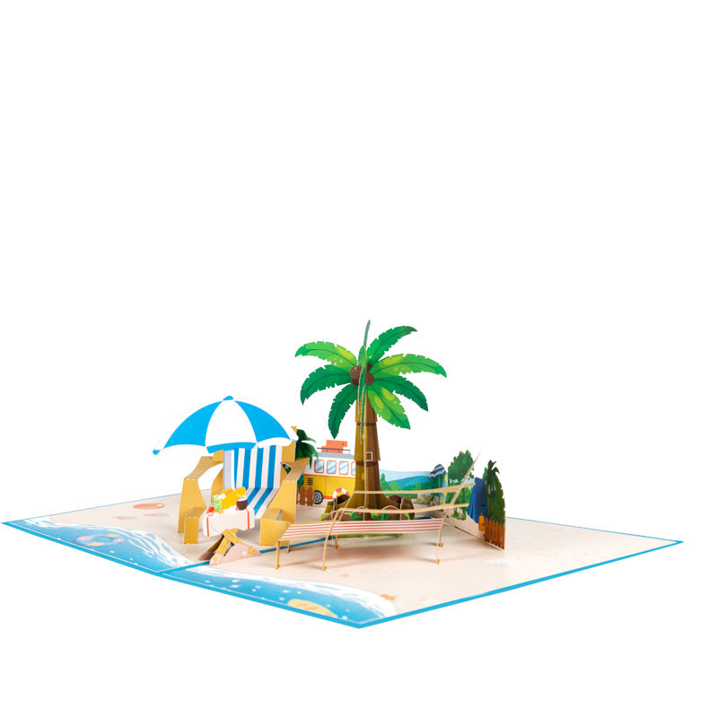 3D Creative Beach Vacation Pop-Up Greeting Card