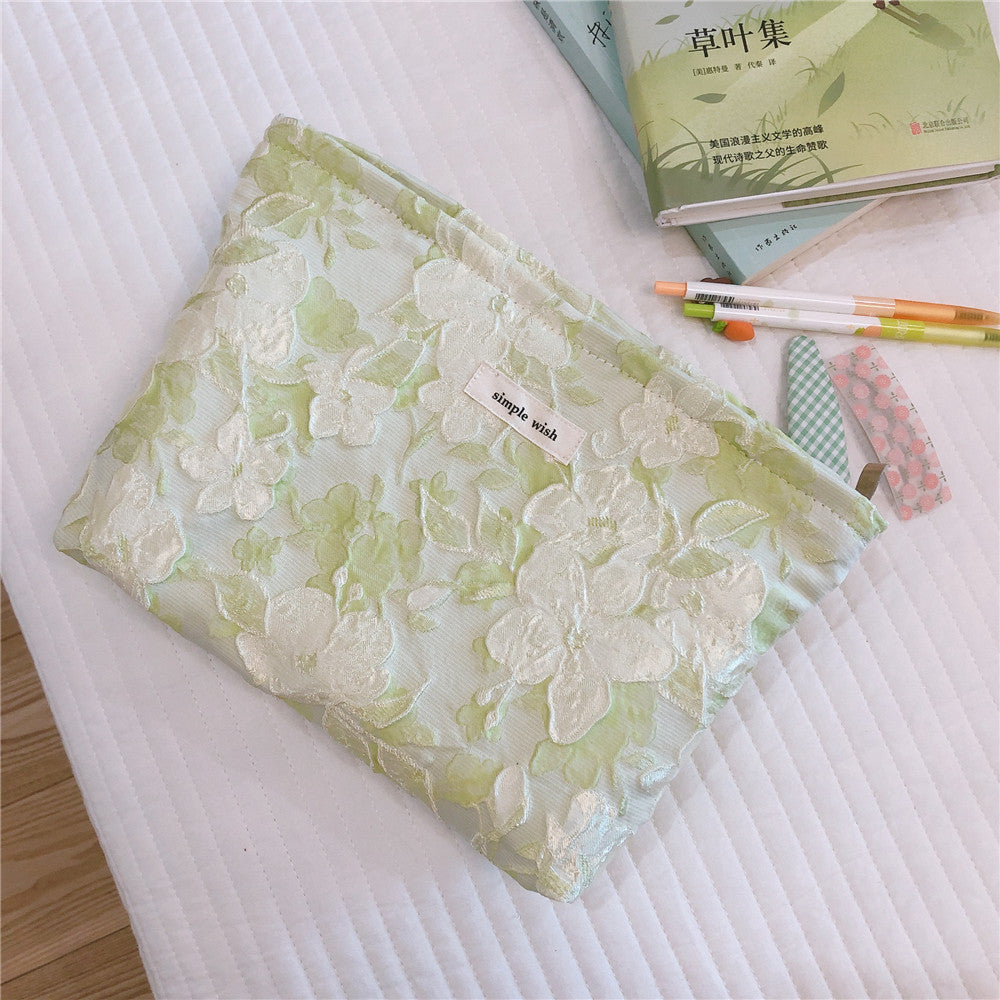 Elegant Large Flower Embossed Cosmetic Bag