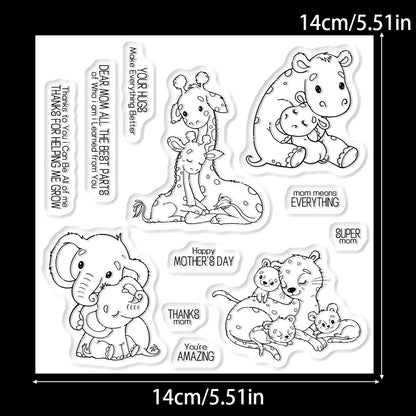 Love Mom Baby Animals Clear Stamps