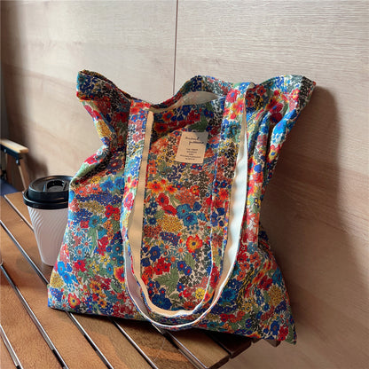 Literary Pastoral Style Floral Canvas Shoulder Bag