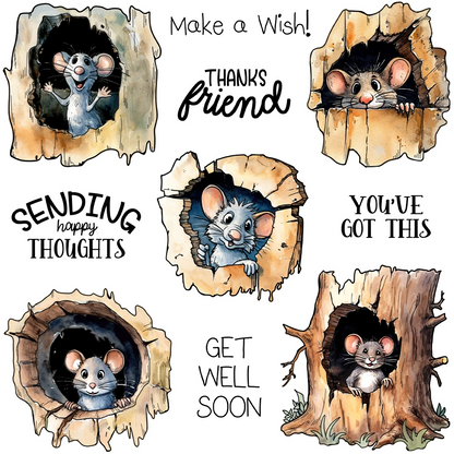 Cute Tree Hole Mouse Dies & Stamps Set