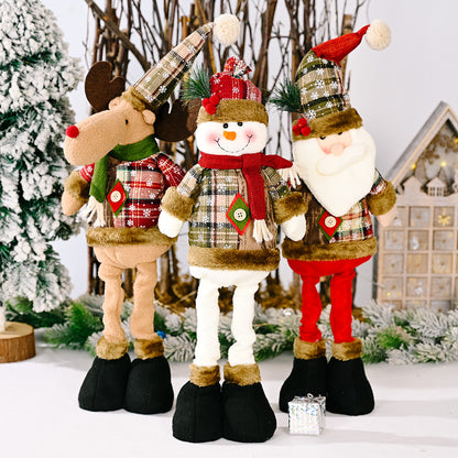 Christmas Retro Plaid Cloth Telescopic Doll Decorations