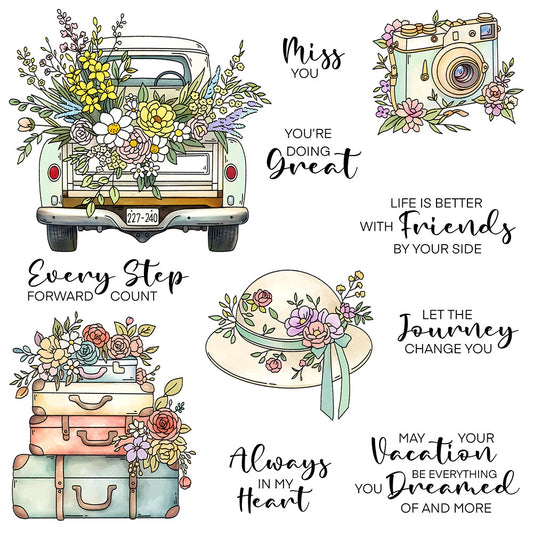 Flowers and Travel Clear Stamps