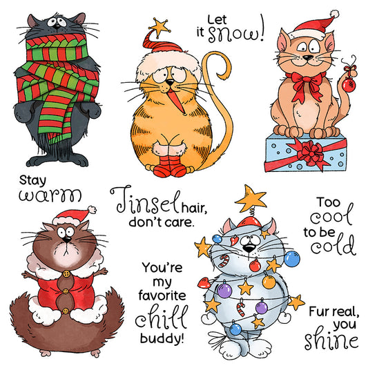 Christmas Funny Cats Dies & Stamps Set