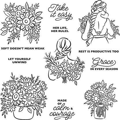 Sunflower Woman Clear Stamps