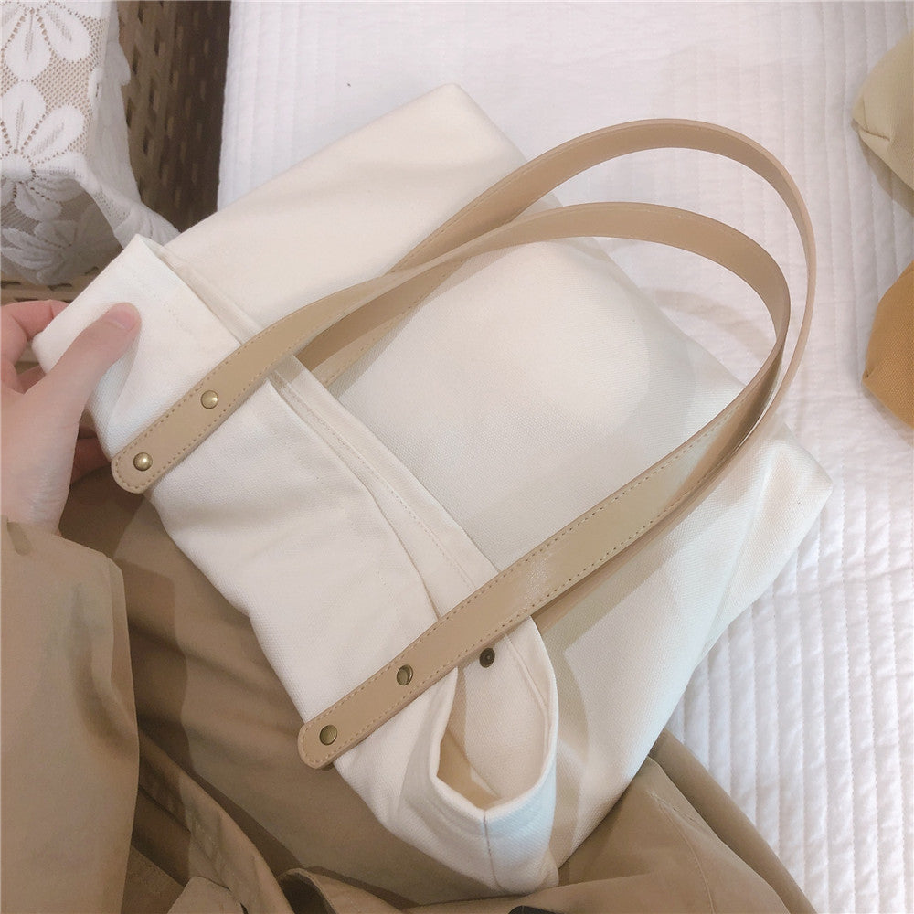 Literary Simple Solid Color Canvas Shoulder Tote Bag