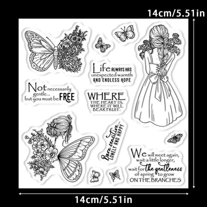 Flowers Butterfly Girl Clear Stamps