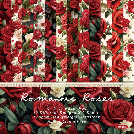 24PCS 6" Romantic Roses Scrapbook Paper & Cardstock