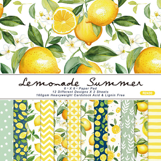 24PCS 6" Lemonade Summer Scrapbook Paper & Cardstock