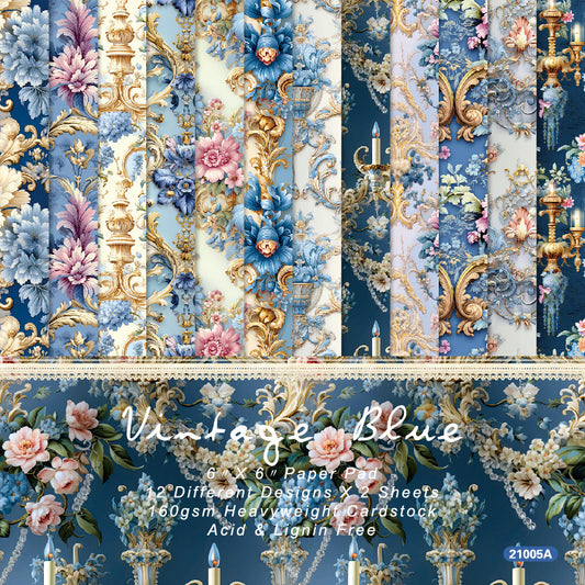 24PCS 6" Vintage Blue Scrapbook Paper & Cardstock