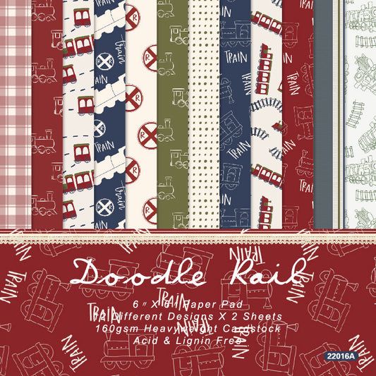 24PCS 6" Doodle Rail Scrapbook Paper & Cardstock