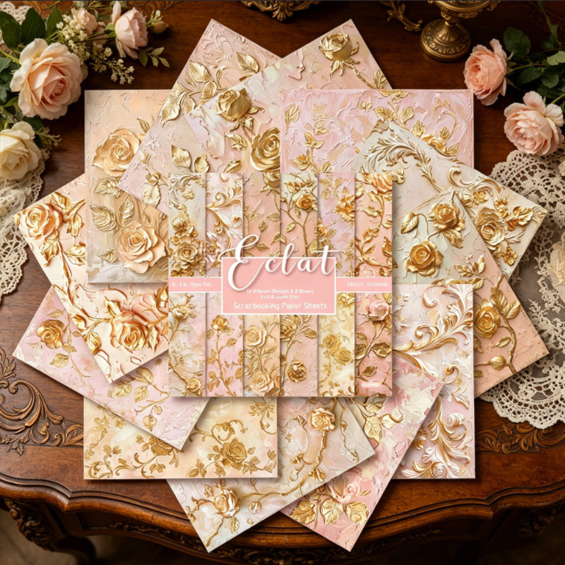 24PCS 6" Gold Floral Scrapbook Paper & Cardstock
